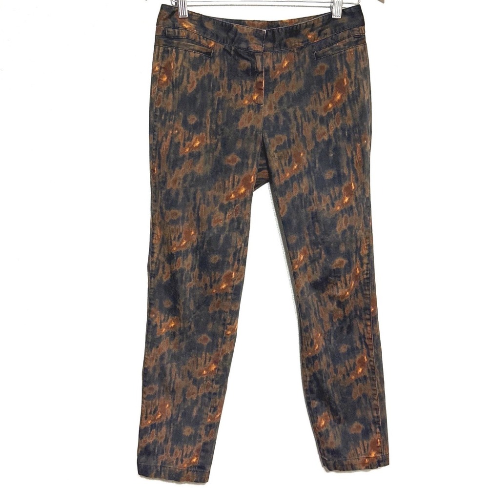 Worth New York Womens Size‎ 2 Abstract Ikat Print Slim Ankle Pants Charcoal Rust